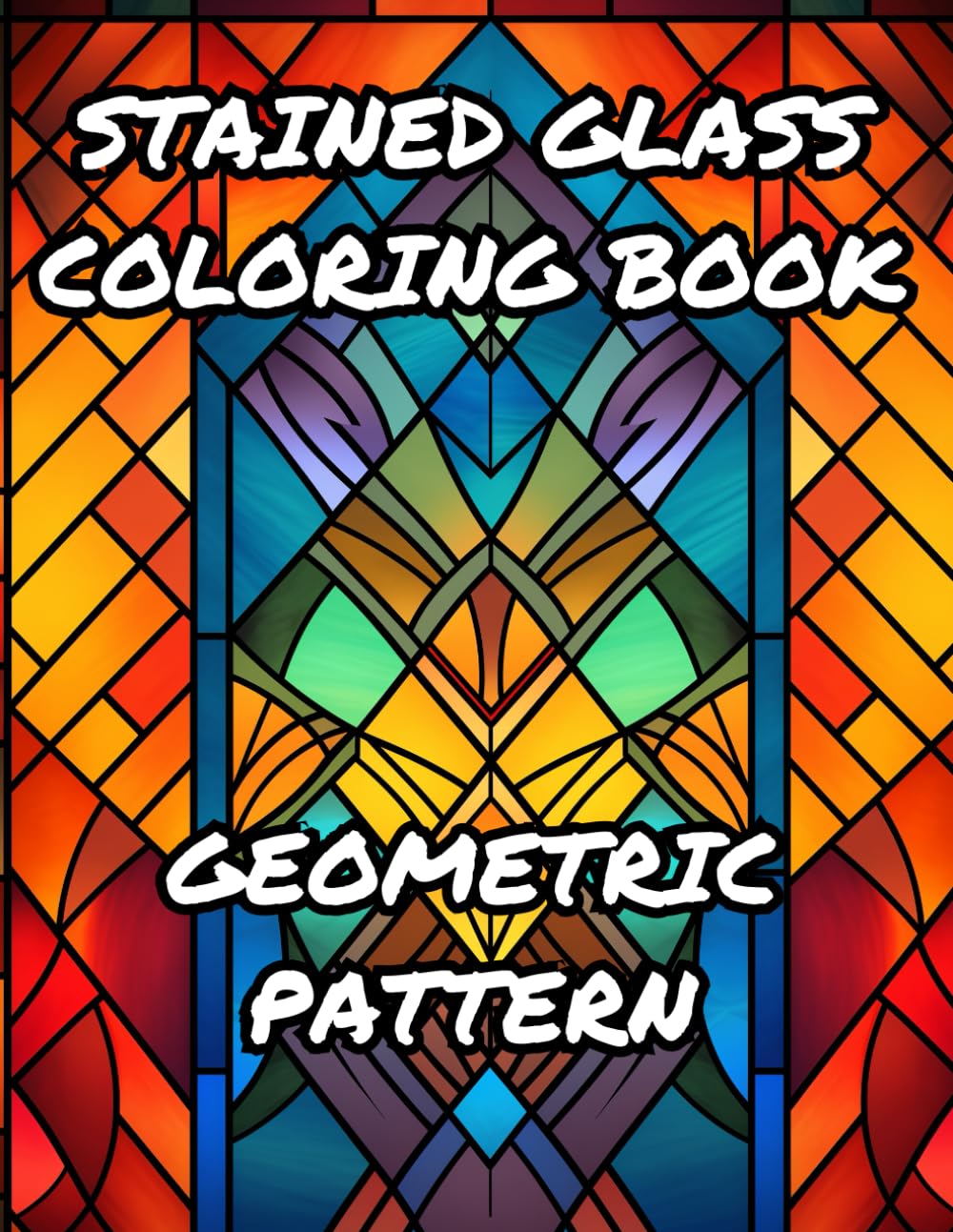 STAINED GLASS COLORING BOOK - GEOMETRIC PATTERN: 35 Stress Relieving Pattern Colorings - Mindful Patterns Coloring Book For Adults