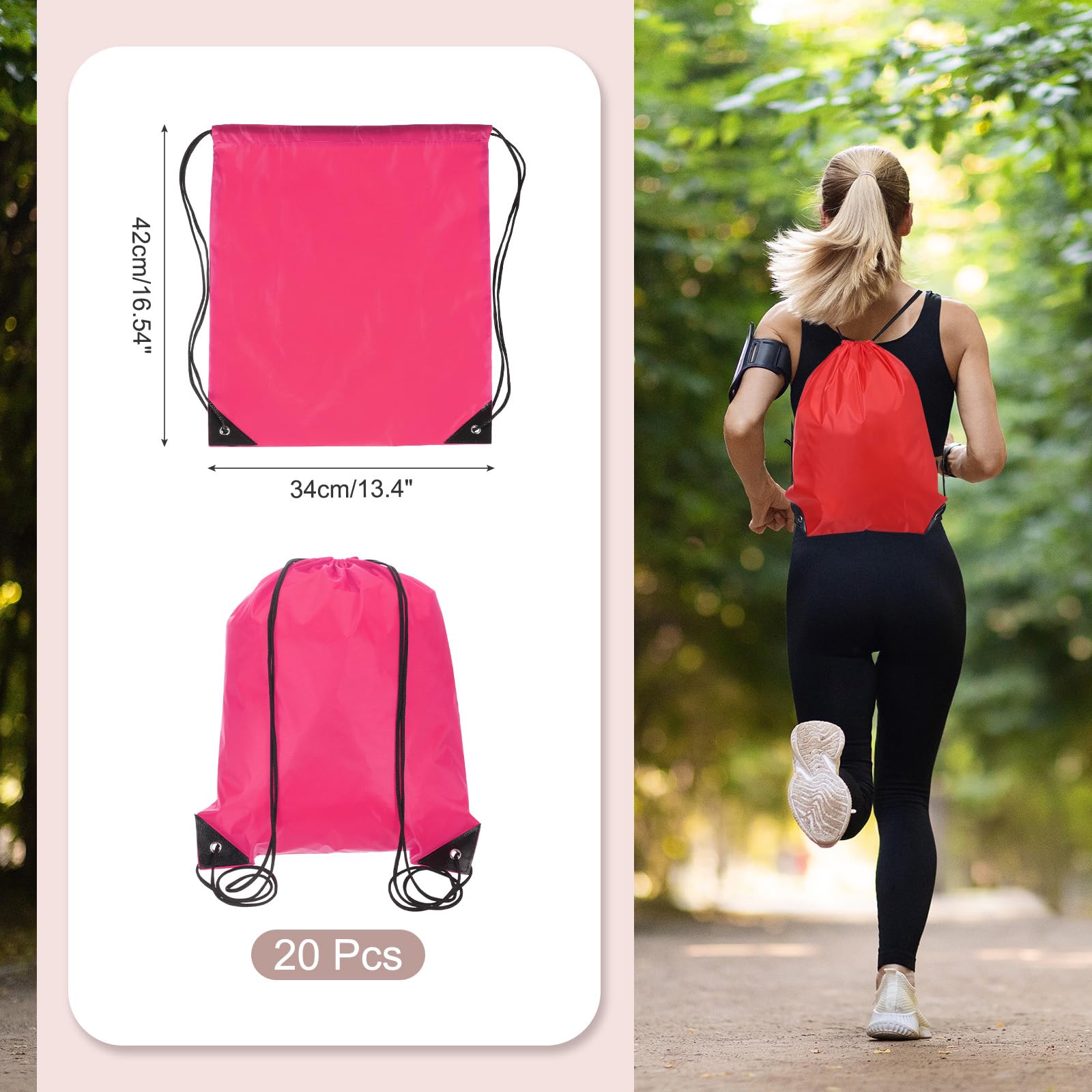 PATIKIL Mochilas De Cordón, Paquete De 20 Bolsas De Cordón Para Deportes Gimnasio Yoga Viajes Natación Playa, Rojo Rosa