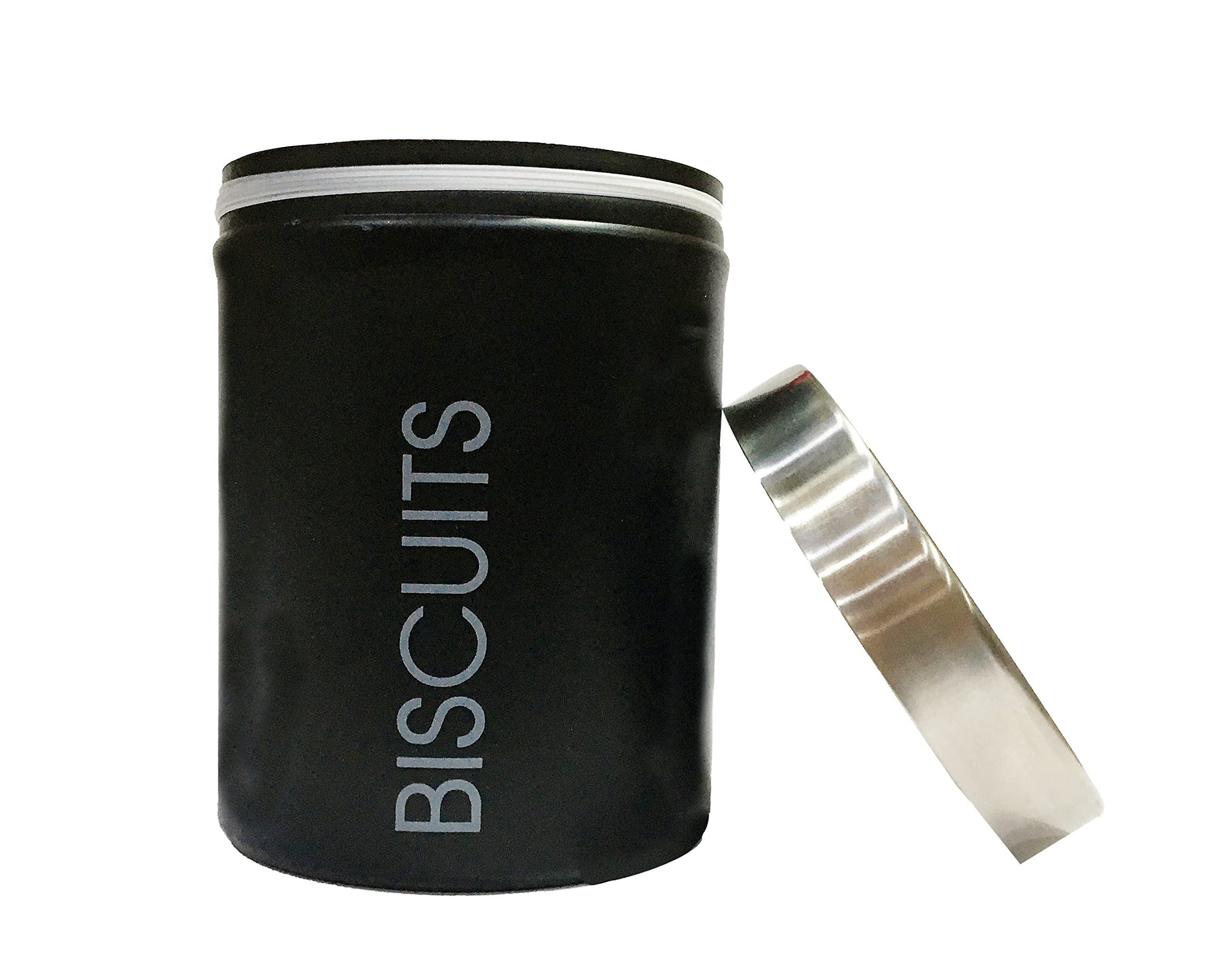 Nobel Black Biscuits Storage Canisters With Rubber Seal Stainless Steel Lids - Round Shape - Charcoal