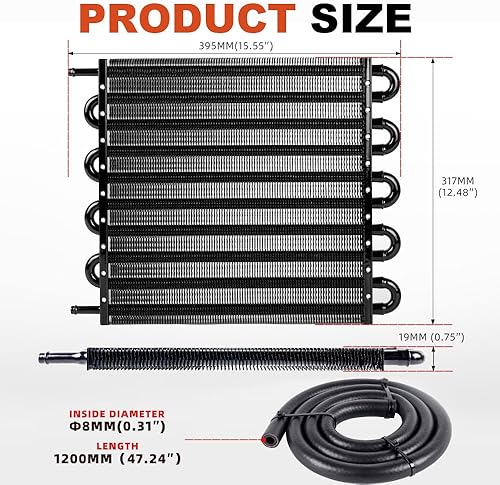 Vista 12 de BARTOO Kit universal de enfriador de aceite de transmisión de 5/16 pulgadas, kit de enfriador de aceite de aleta y tubo de 6 pasos de aleación