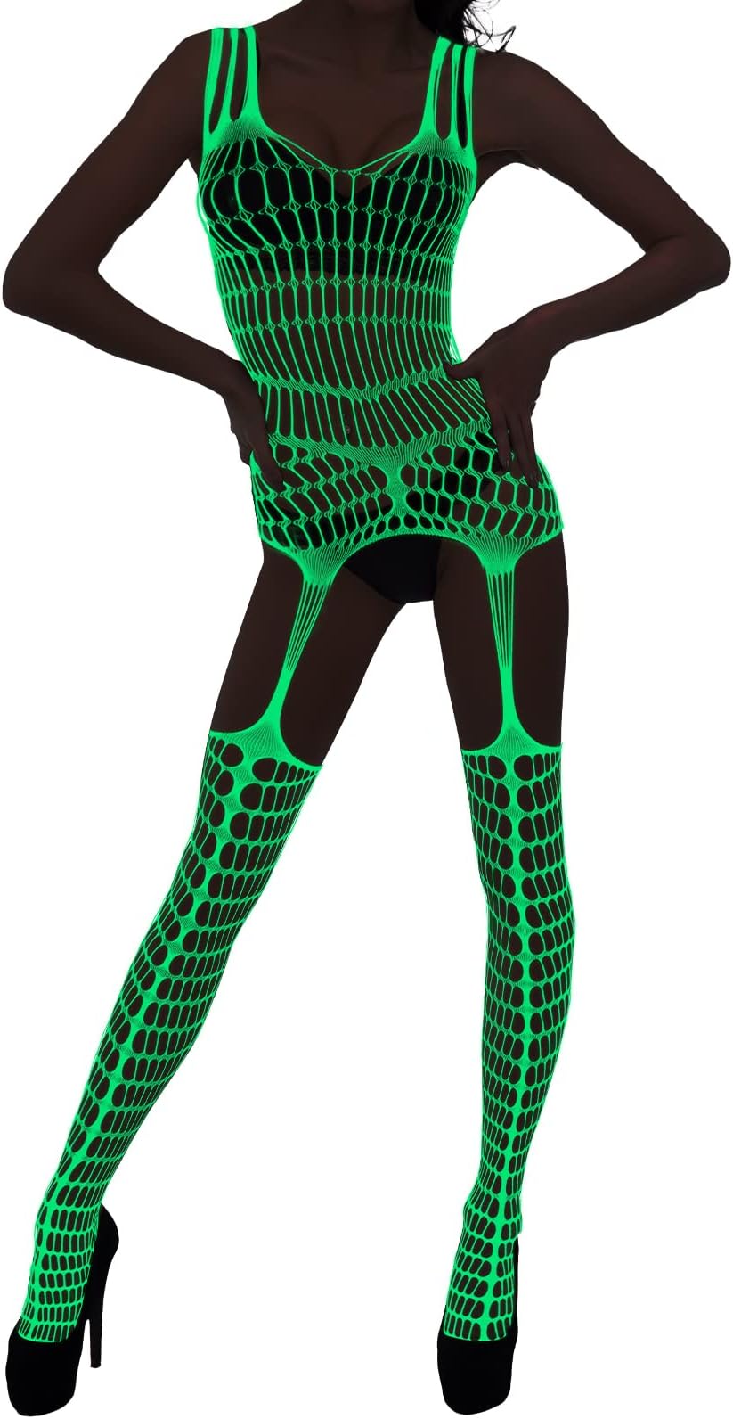 Hercicy Glow in the Dark Fishnet Stockings Hollow Fishnet Stockings Luminous Glowing Fishnet Socks High Waist White Fishnet