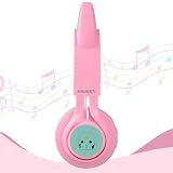 Riwbox CT-7 Cat Ear Kids Bluetooth Headphones, LED Light Up Bluetooth Wireless Over Ear Headphones with Microphone and Volume Control for Travel/School/Smartphones/Laptop/PC/TV (Pink&Green)