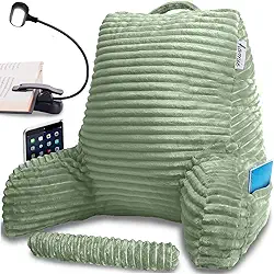 Homie Almofada de leitura com luz de leitura e suporte de pulso, tem apoios de braço e suporte para as costas para descanso de cama, descansar, ler, trabalhar no laptop, assistir TV (verde)