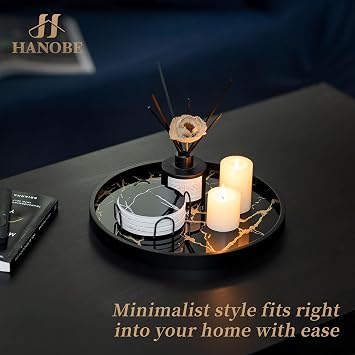 Hanobe Decorative Tray for Home Decor Round Serving Trays for Coffee Table