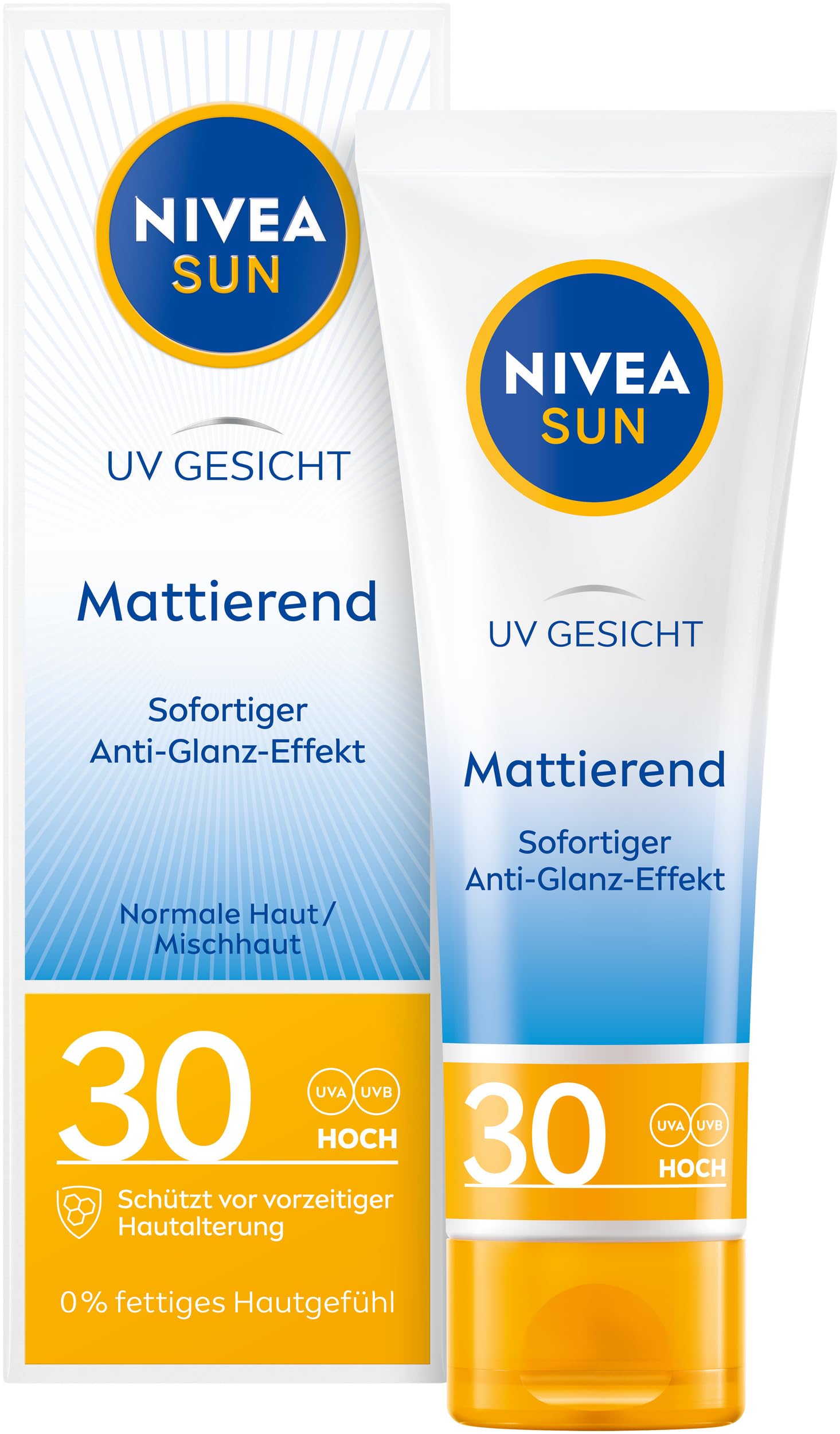 NIVEA SUN UV Gesicht Mattierender Sonnenschutz LSF 30 (50 ml), nicht fettende Sonnencreme für das Gesicht, sofort wirksame Sonnenmilch mit leichter Textur