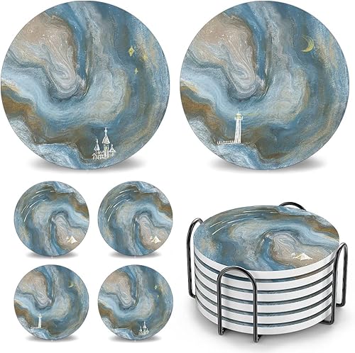 Miniatura 16 de UMIRRO Posavasos de cerámica y piedra absorbentes con soporte para mesa de café de madera Decoración, Posavasos de gres para tazas para bebidas 05.