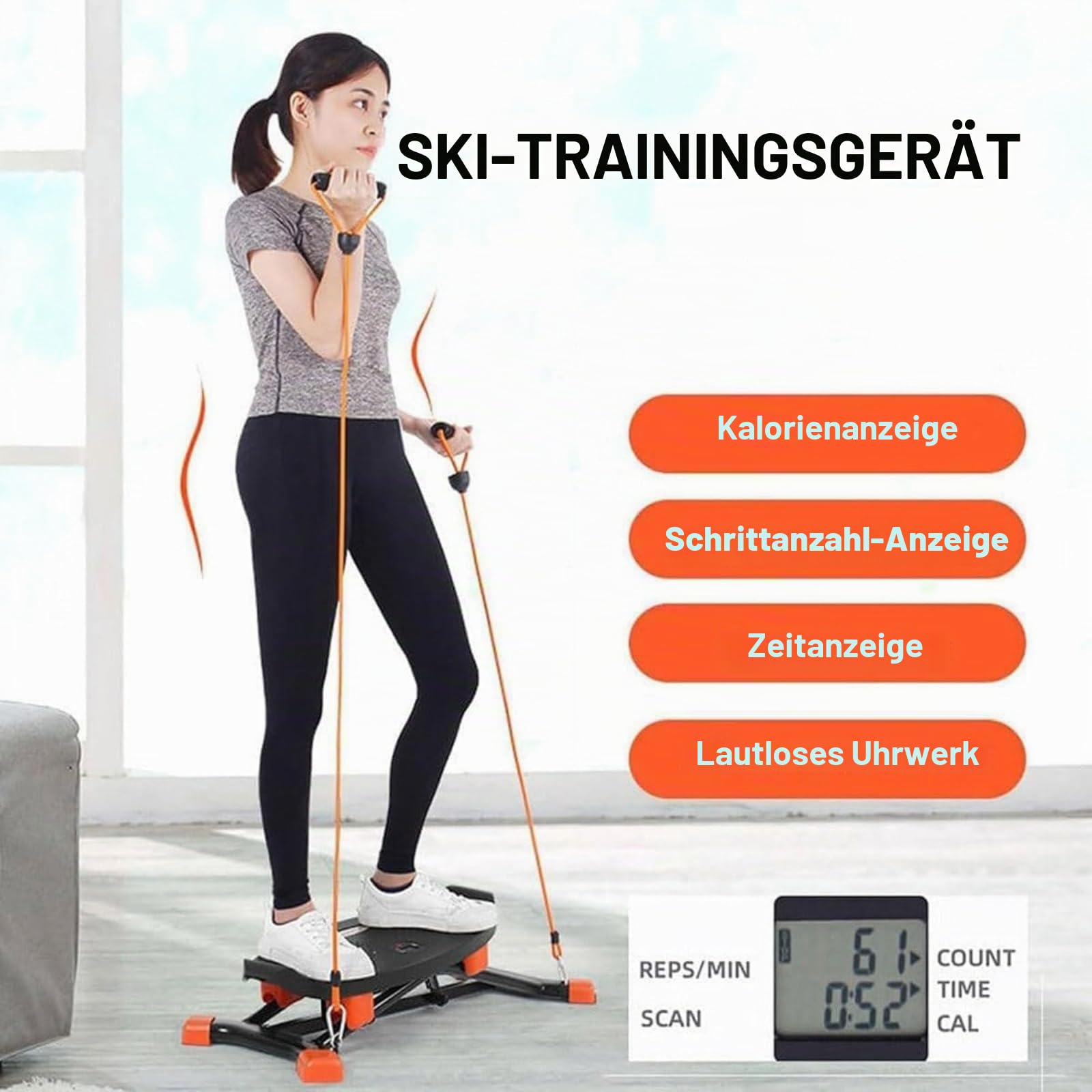 Indoor-Ski-Maschine, einstellbarer Widerstand, simuliertes Krafttraining, Datenanzeigen, Tragfähigkeit 100 kg, Schwungschiebemaschine, Kraft- und Balance-Trainingswerkzeug-Set, für Skitraining