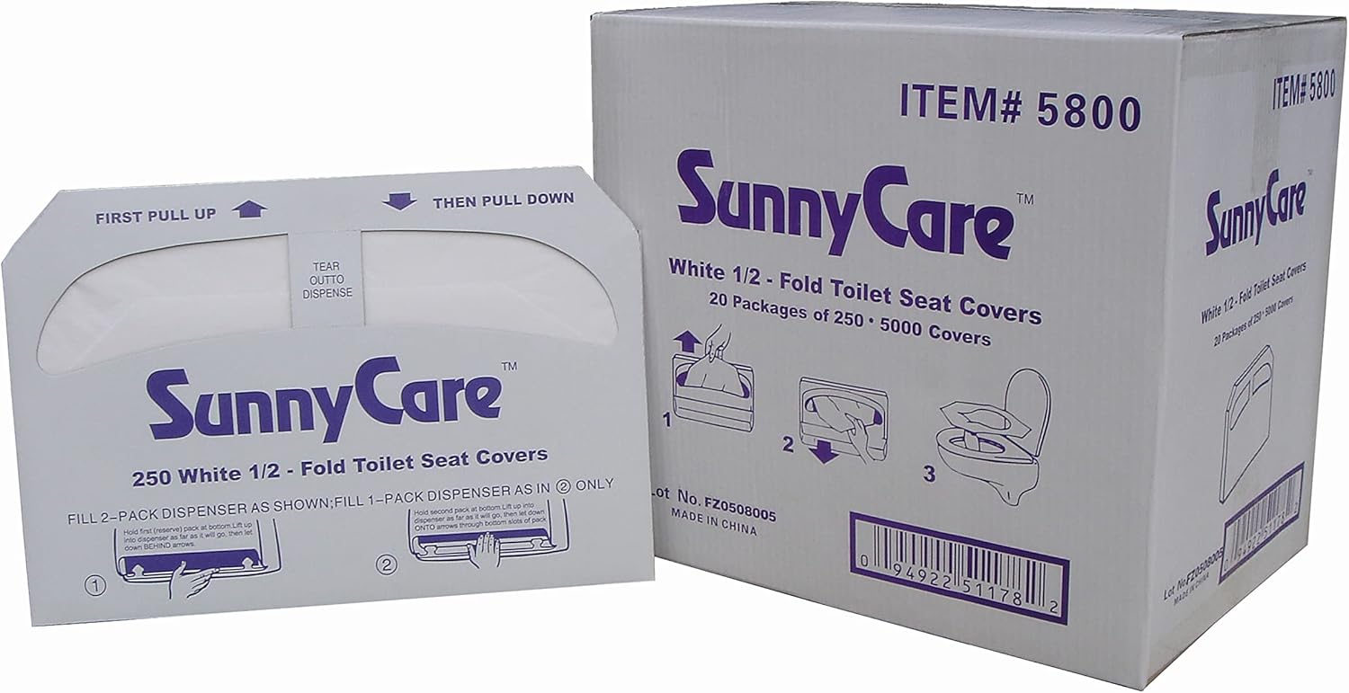 SunnyCare 5800 HalfFold Paper Toilet Seat Covers, 250