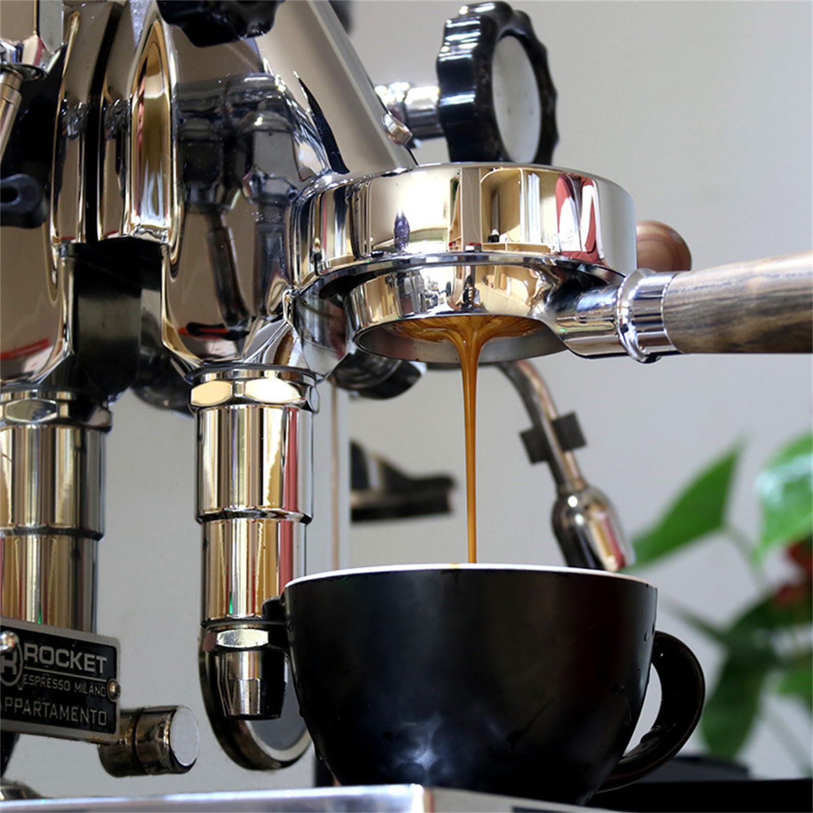 Portafiltro de 58 mm E61 para cafetera con doble oreja, sin fondo, con mango de madera, accesorio de repuesto, mango de café