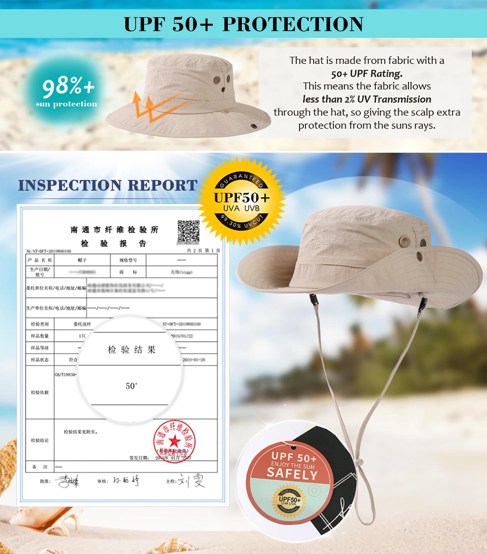 TOP-EX Chapeau de soleil à large bord pour femme, UPF 50, protection UV, imperméable, pliable, chapeau de safari pour l'extérieur, la marche, la pêche, avec trou pour queue de cheval
