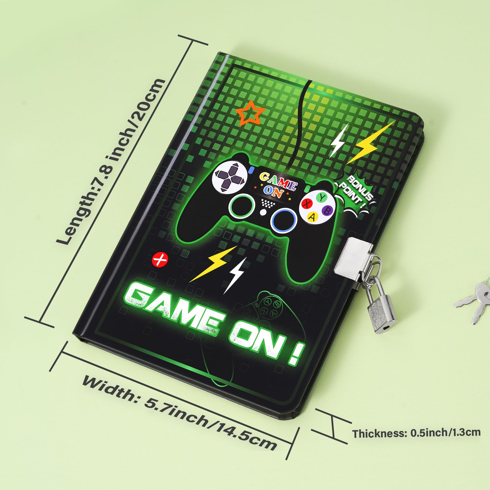 WERNNSAI Journal de Jeu pour Enfants - Cahier Lumineux A5 avec Cadenas et Clés Bloc-notes Ligné