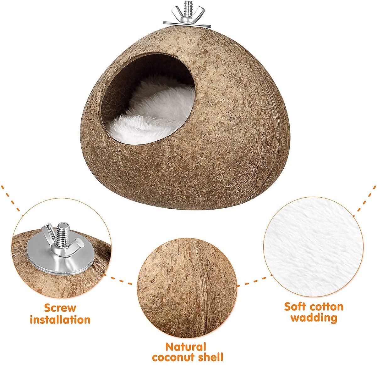 Nido de Loro Nidos de Pájaros Hamaca de Aves Artesanías Delicado Colgante de casa de pájaro cáscara de Coco Mascota Nido de pájaro hámster Nido de cría de Ardillas para Animales pequeños