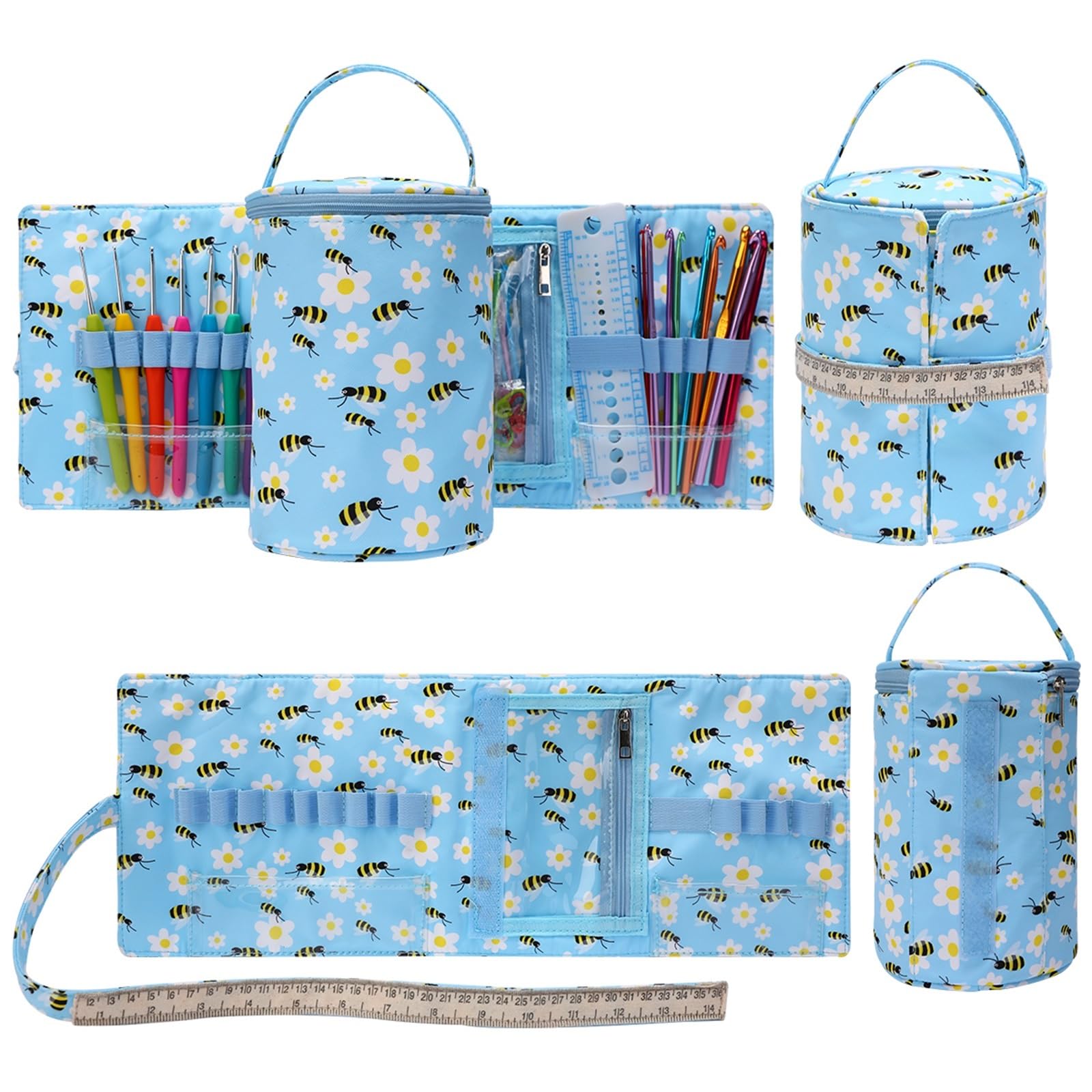 projekttasche für strickzeug Empty Portable Knitted Wool Bags Small Yarn Storage Bag Foldable Cerchet Hooks for Sewing Tools Accessories für Wolle und Strickzubehör(Empty Bag-B)