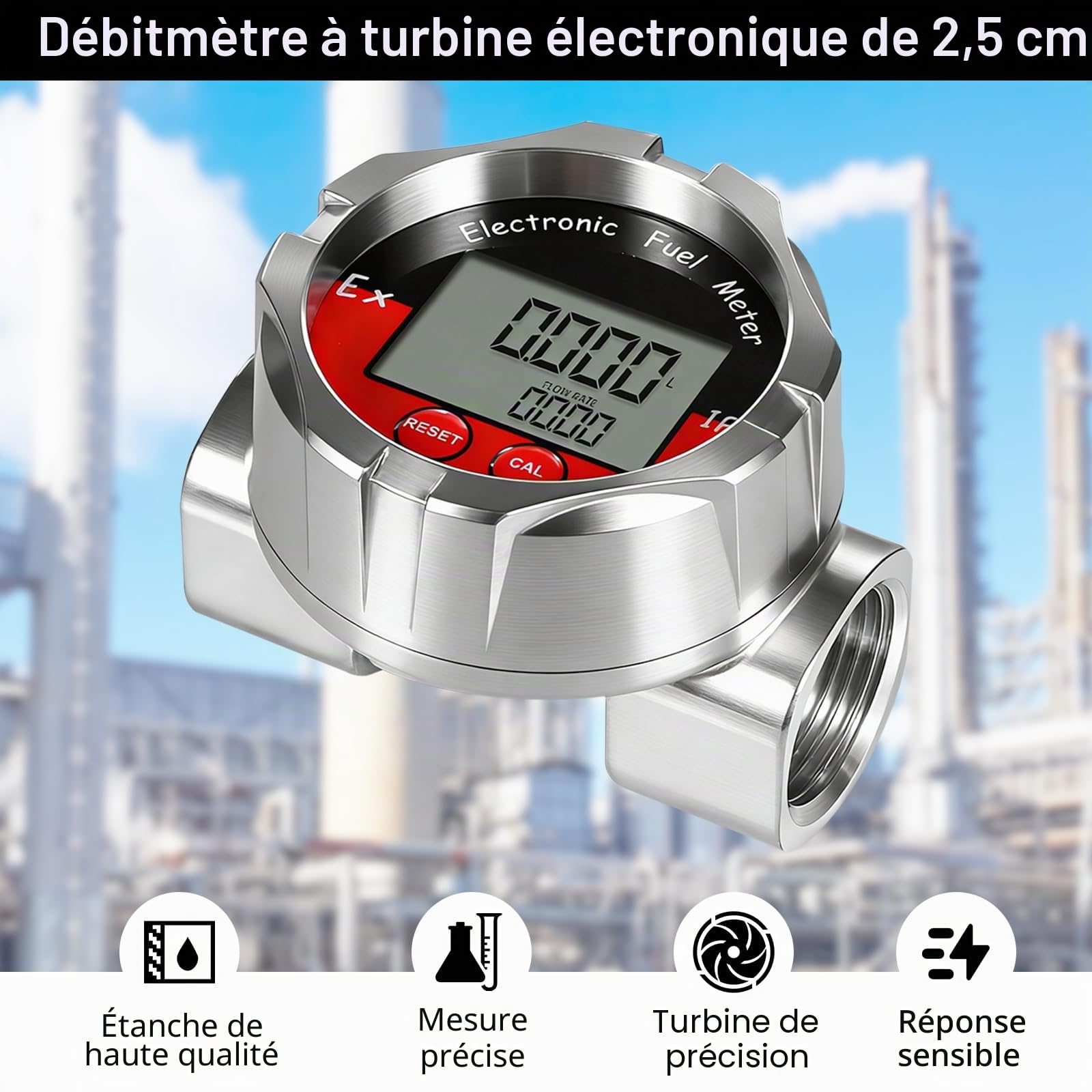 Débitmètre de Liquide, 1 Pouce Débitmètre Numérique électronique avec écran LCD Turbine Numérique Capteur de Débit pour Eau Liquide, Essence, Kérosène