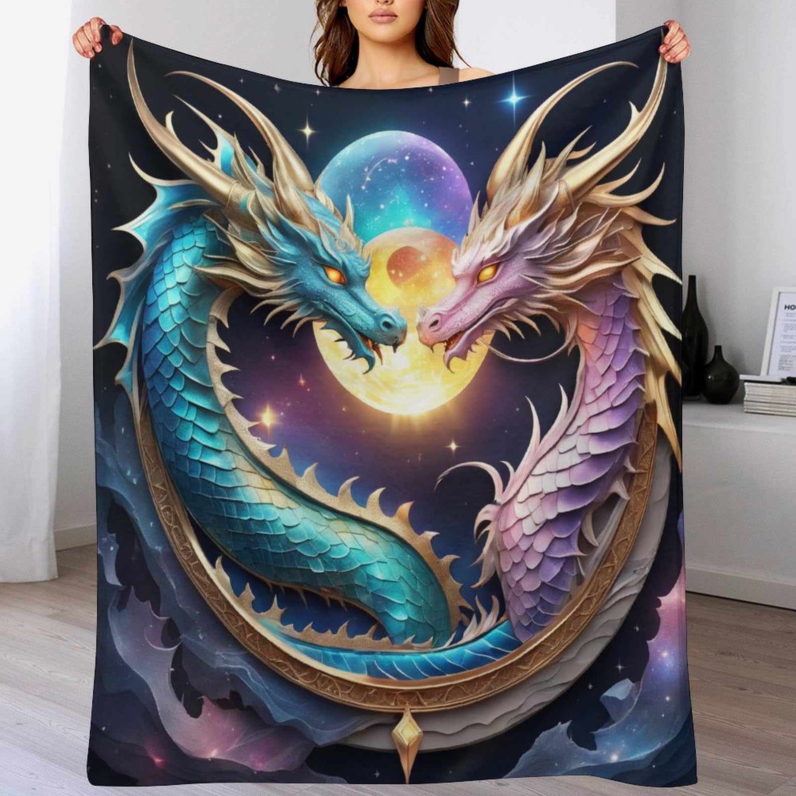 Couverture de lit dragon 180x200 plaid flannel chaud et léger pour décoration