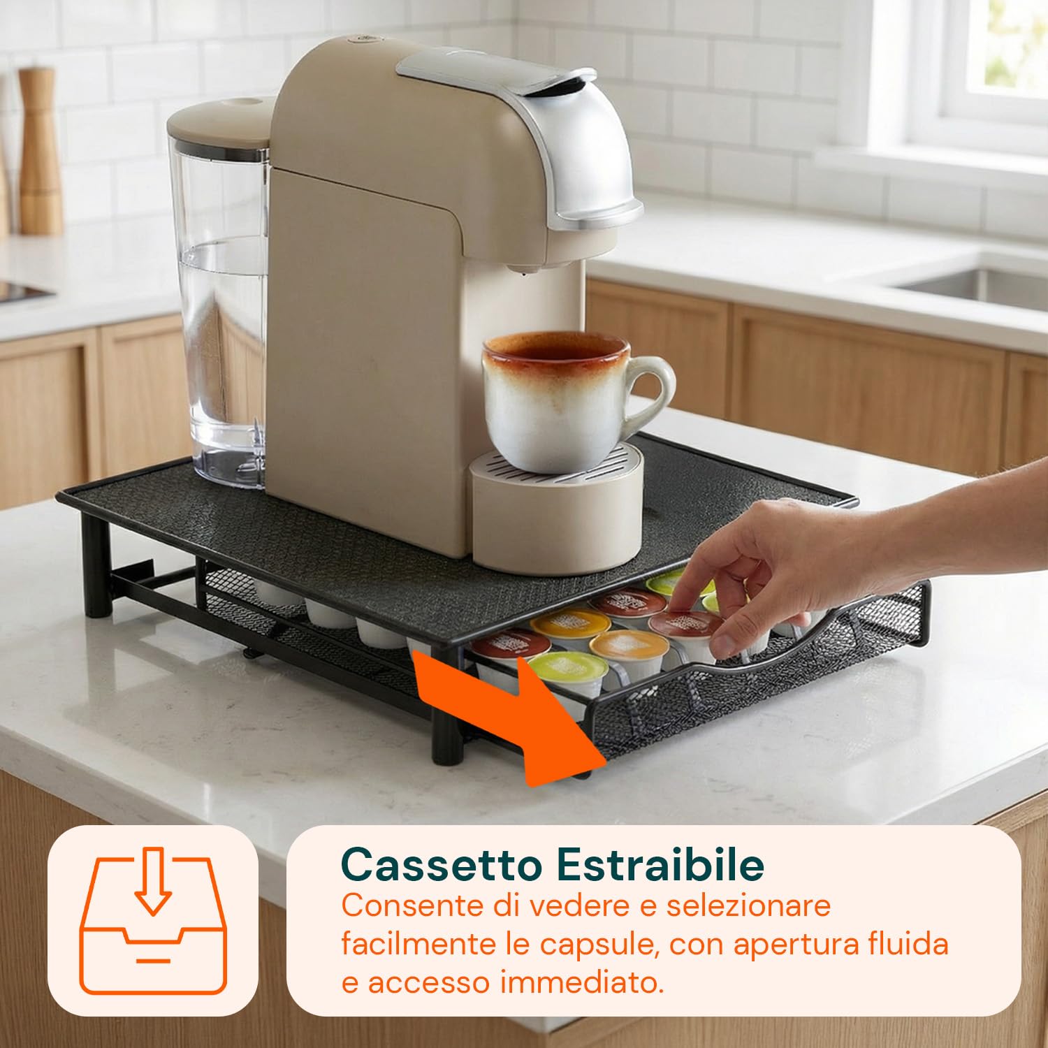 Avilia - Porta Capsule in Acciaio Inox 36 Posti con Cassetto Estraibile per Capsule Ø54 mm, Supporto Salvaspazio per Macchina da Caffè, Design Moderno per Cucina e Ufficio