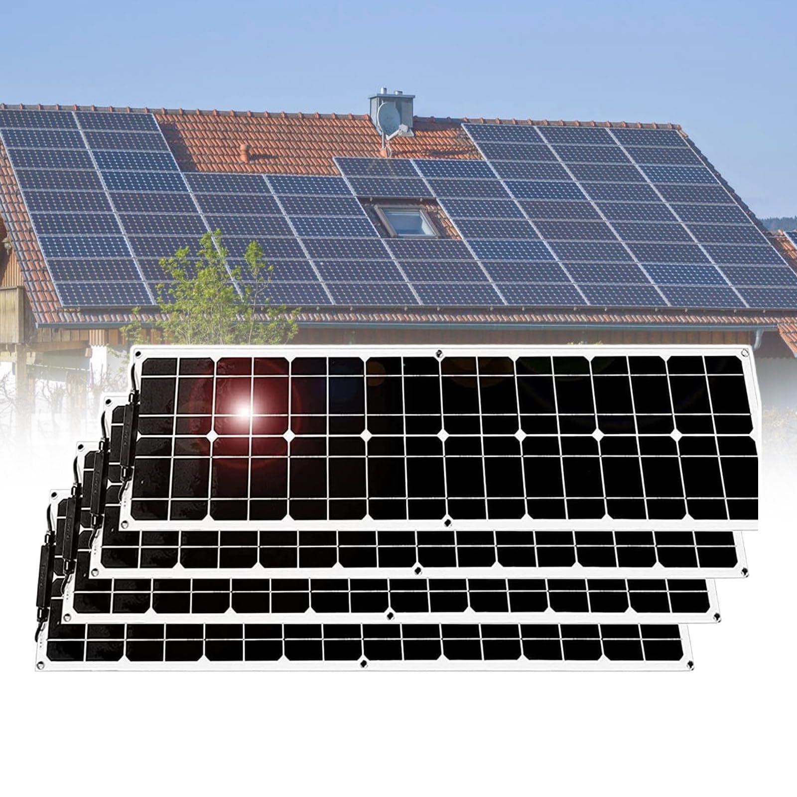 Set Pannelli Fotovoltaici da Balcone, Potenza Pezzo Singolo 200 W, Kit Pannelli Solari da 800 W, con Ip67 Impermeabile/Resistente alla Grandine/Curvatura 1-30°,White