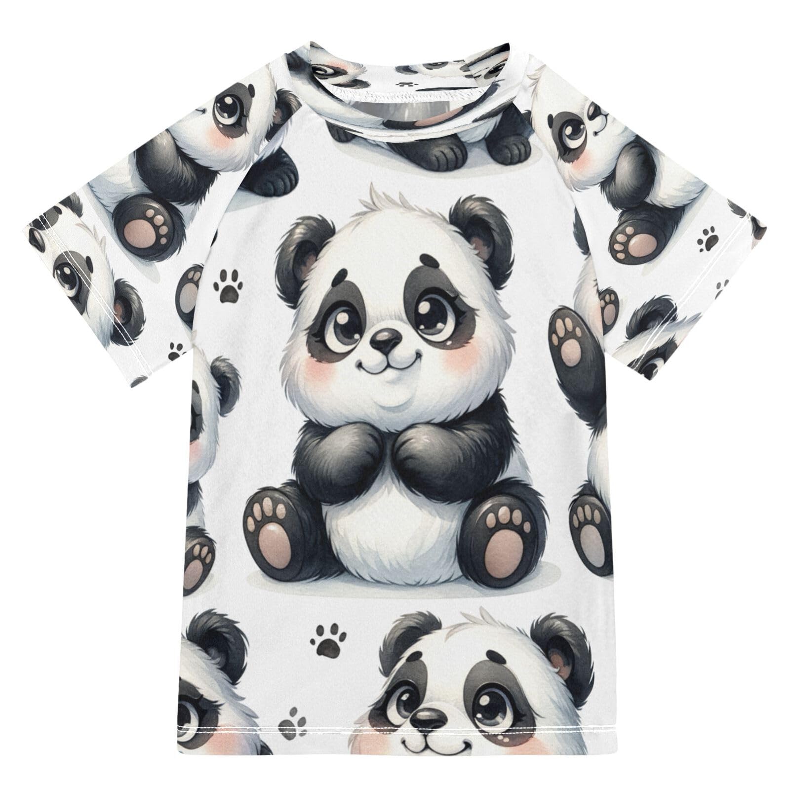 MNSRUU Toddler Boy Rash Guard Short Sleeve Swim Shirt Cartoon Panda Print Rashguard 9-10T Beach Shirts Quick Dry,14