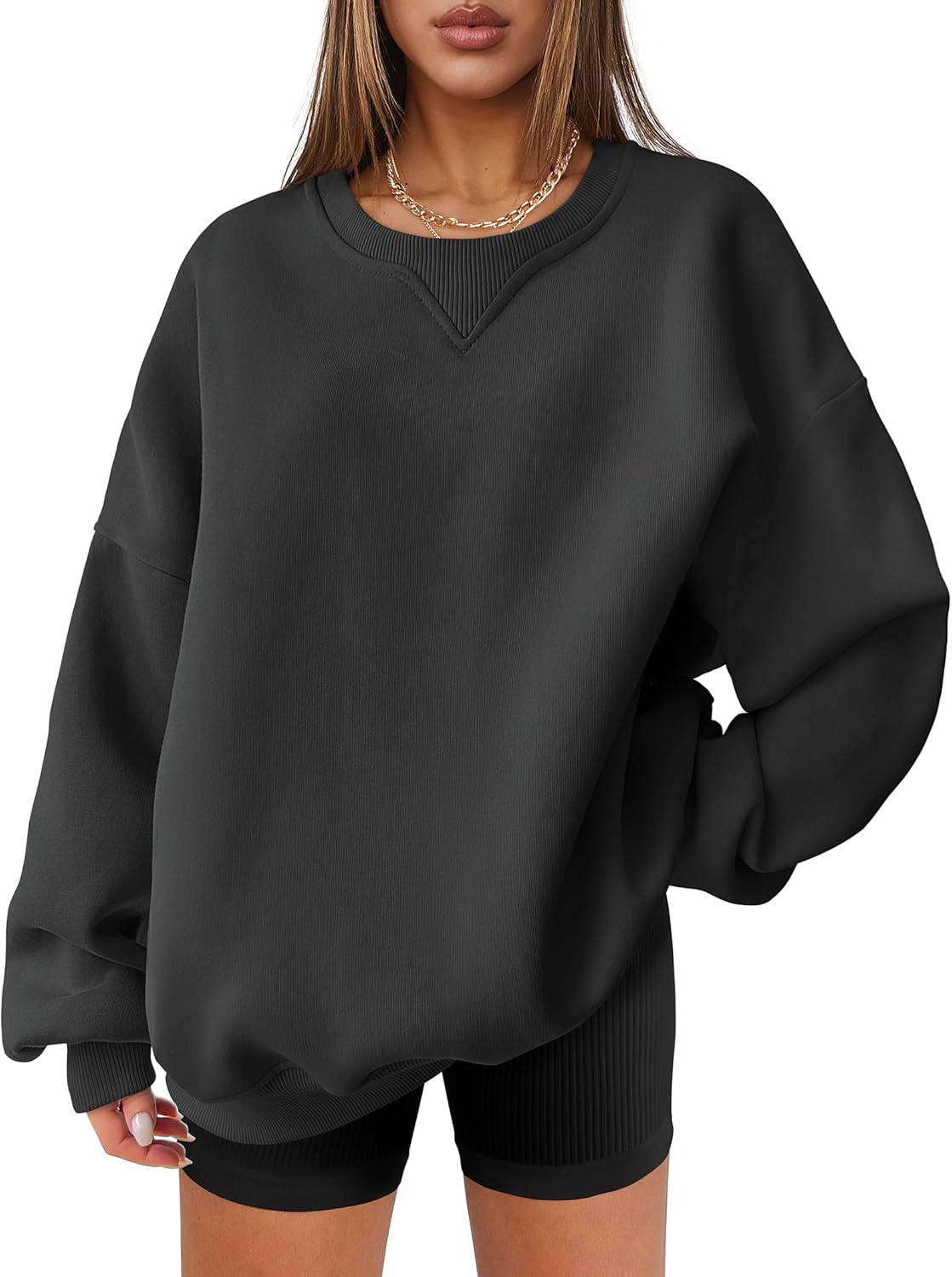 ANRABESS Womens Oversized Sweatshirts Hoodies Crewneck Fleece Pullover Sweaters 2025 Fall Outfits Teen Girls Winter Clothes