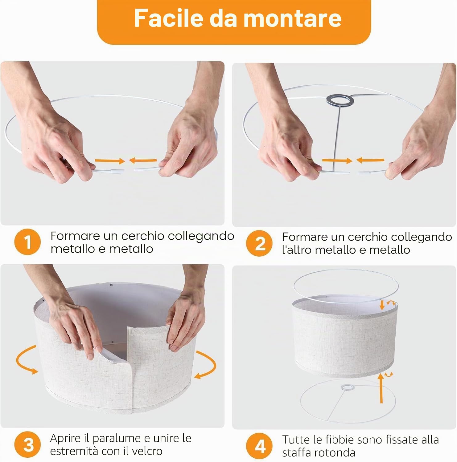 OUTON Beige Grande Paralume per Lampade da Terra, 40,6cm Alto x 40,6cm Basso x 22,9cm Altezza, Facile da Montare, Paralumi a Forma di Tamburo in Lino per Lampade da Tavolo