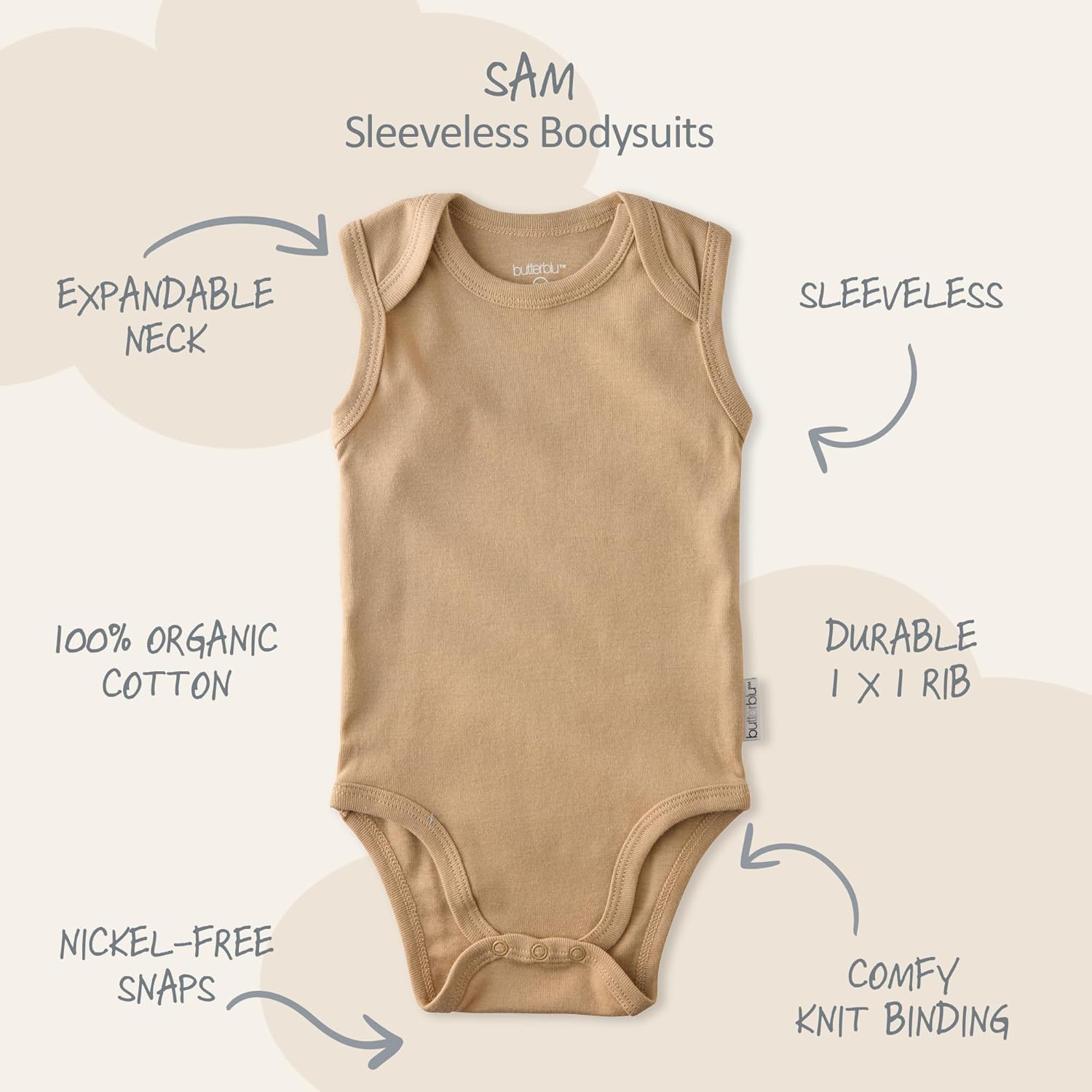 Butterblu Sam 5-Pack Sleeveless Bodysuits 100% Organic Cotton Baby Clothes for Boys and Girls​​