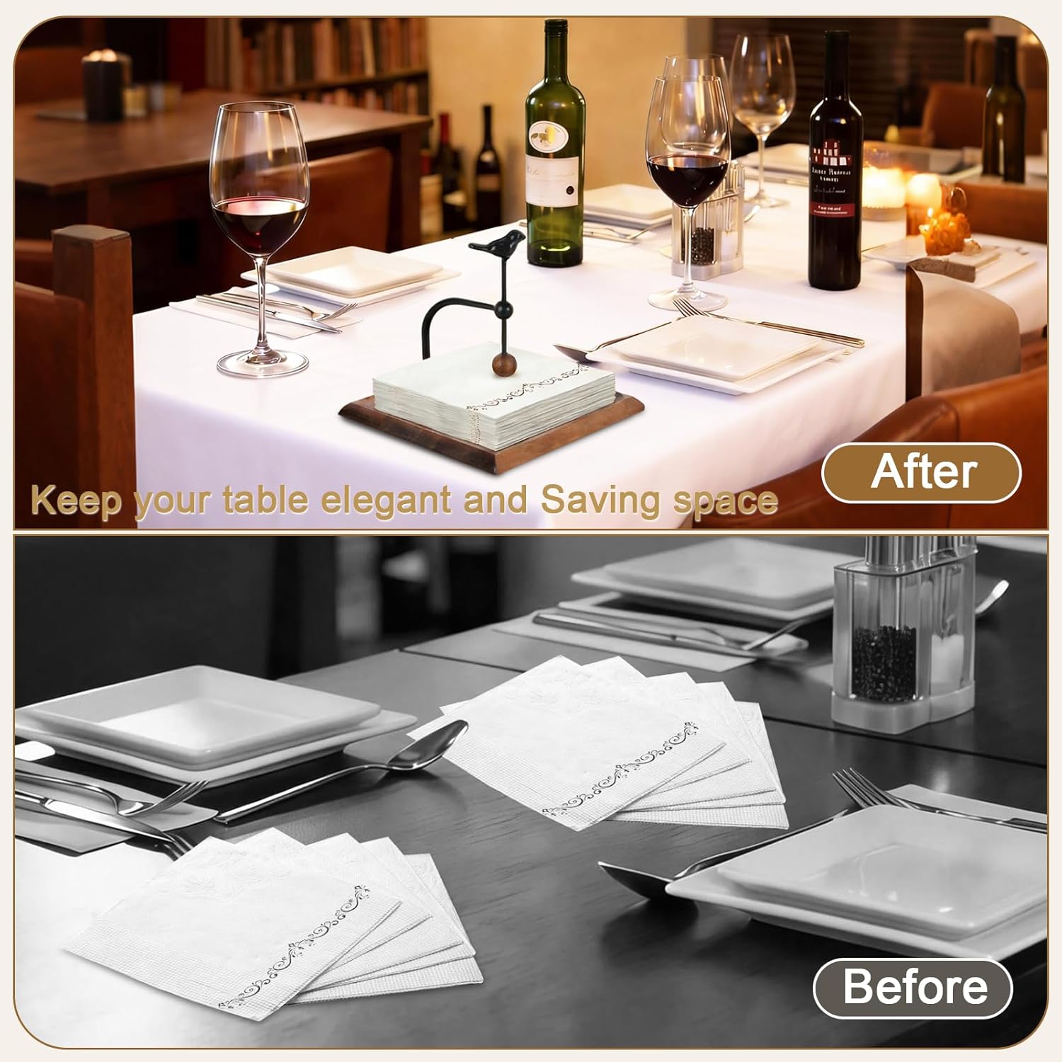 Napkin Holder for Table,Wooden Napkin Dispenser with Weighted Arm,Cocktail Napkin Holder for Kitchen,Party, Home Decor, Picnic, Bar,Cafe.