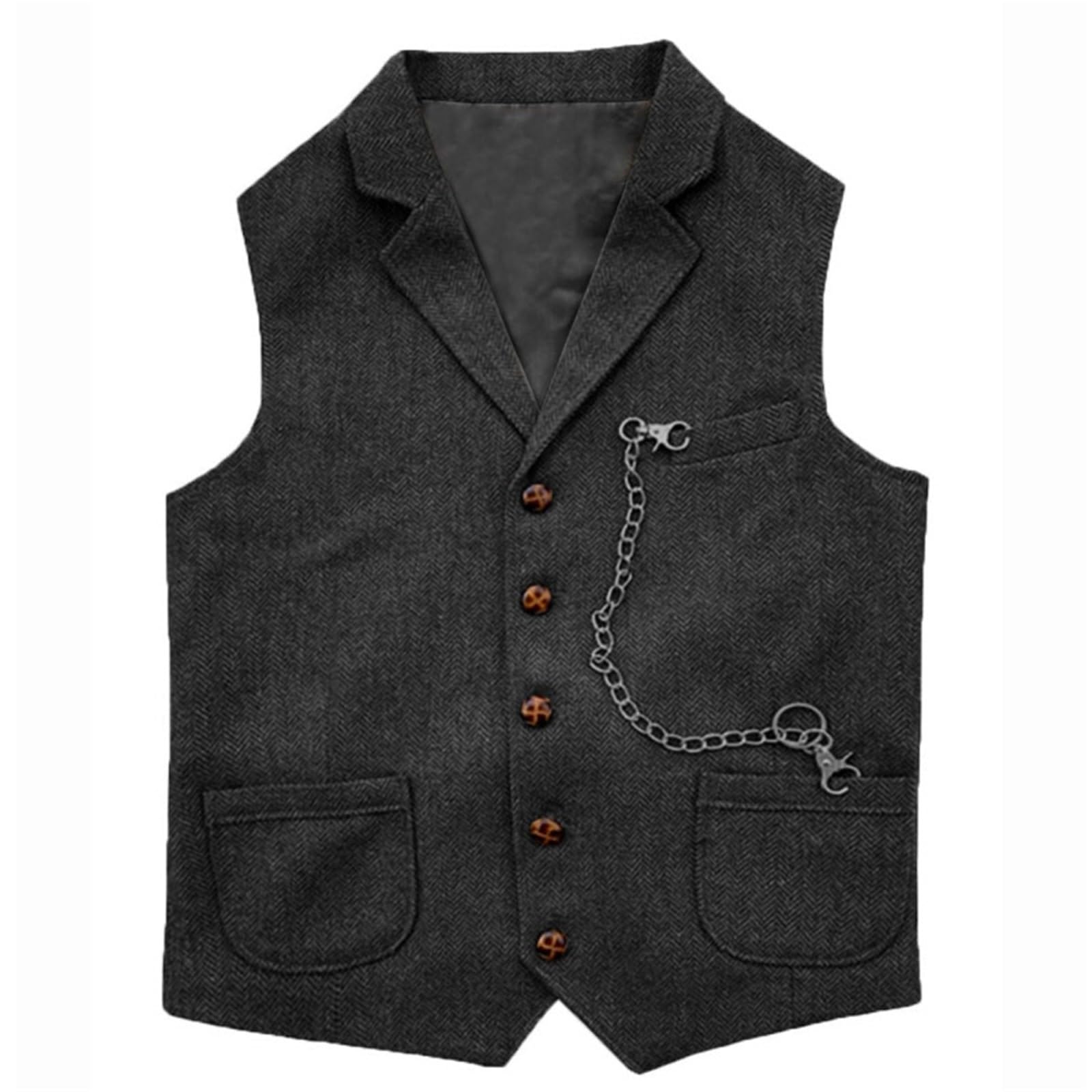 Wdsbznb Men's Black Waistcoat Vest Solid Color With Lapel Single Button Waistcoat(,L)