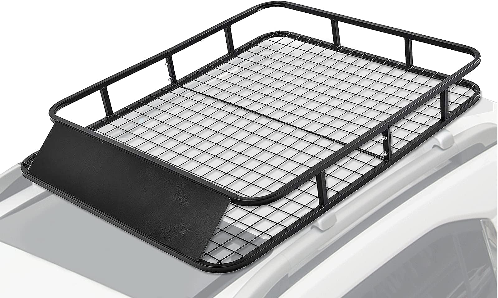 – TANGZON Steel Roof Rack Basket, Universal Luggage Cargo Carrier with Wind Fairing, Rooftop Luggage Holder for Car SUV & Truck (75KG Capacity，123 x 102 x 14cm)