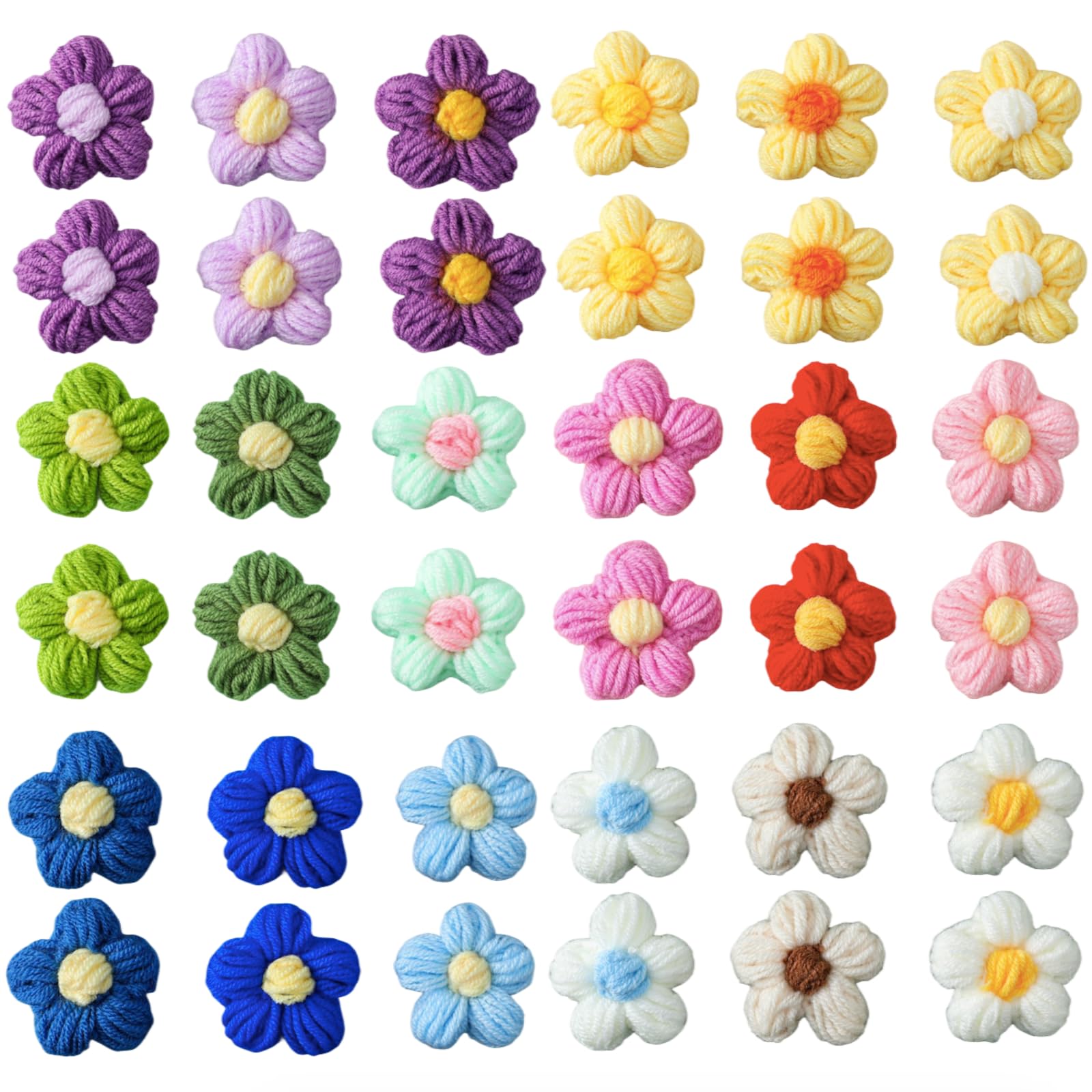 36Pcs Handmade Crochet Applique Flowers for Crafts Embellishments, Sewing DIY Hats Jackets,Backpacks,Jeans,Gift Package,Party Decor, Mix Color.