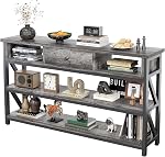 Mexin 47 Table Canapé Console de pouce avec tiroir, Table d'entrée industrielle avec étagères de rangement, Organisateur de rangement pour Hallway Salle de séjour Couch Foyer comptoir cuisine, Chêne gris