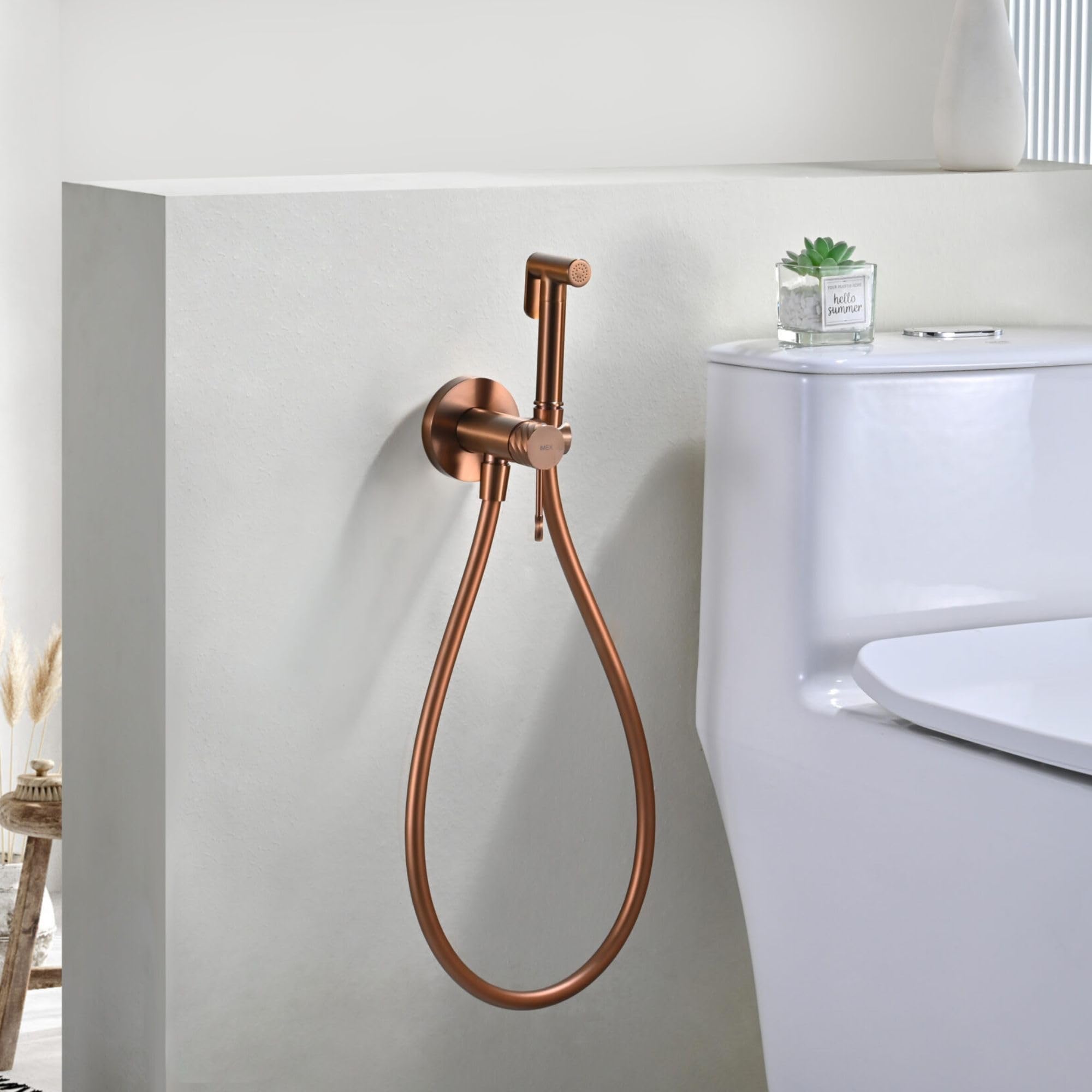 IMEX - Ducha Bidet Agua Fría y Caliente Color Oro Rosa Cepillado | Grifo Bidet Empotrado para WC | Ducha Higiénica Monomando para Inodoro | Grifería Sustituto de Bidé | Serie Bless