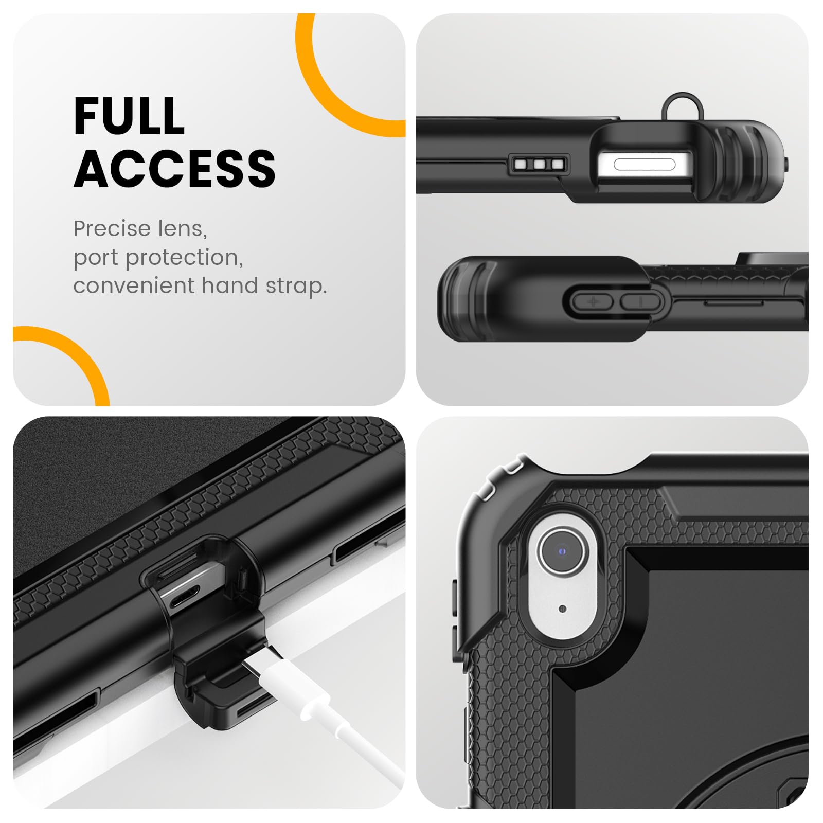 timecity for iPad (A16) 11th/ 10th Generation Case 11''/ 10.9 Inch (2025/2022) - Heavy Duty Protective Cover with Screen Protector, Stand, Shoulder Strap & Pencil Holder | Kids-Friendly - Black