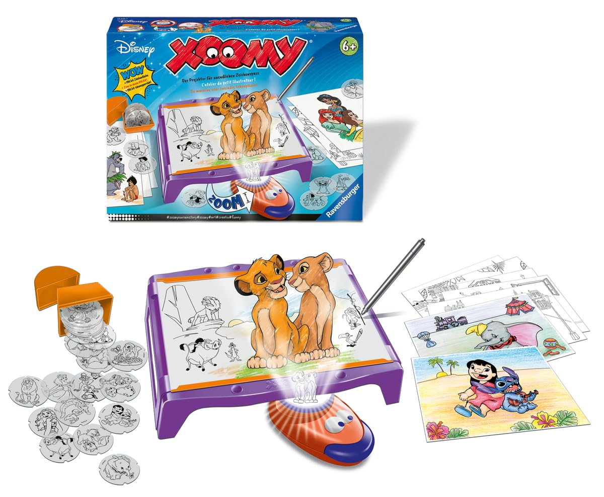 Ravensburger Xoomy Maxi Disney – Table à Dessin pour Enfant avec projecteur LED – Apprendre à Dessiner Les Personnages Disney – 72 modèles – Activité créative dès 6 Ans – Version française