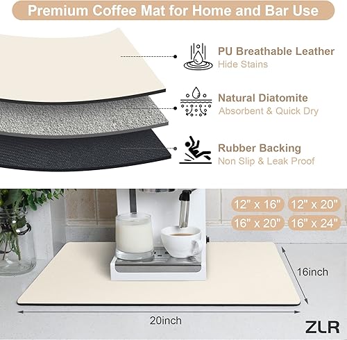 Miniatura 45 de ZLR Tapete de barra de café para encimeras (12 x 20 pulgadas, mediano), absorbente, que oculta las manchas, para máquinas de café expreso
