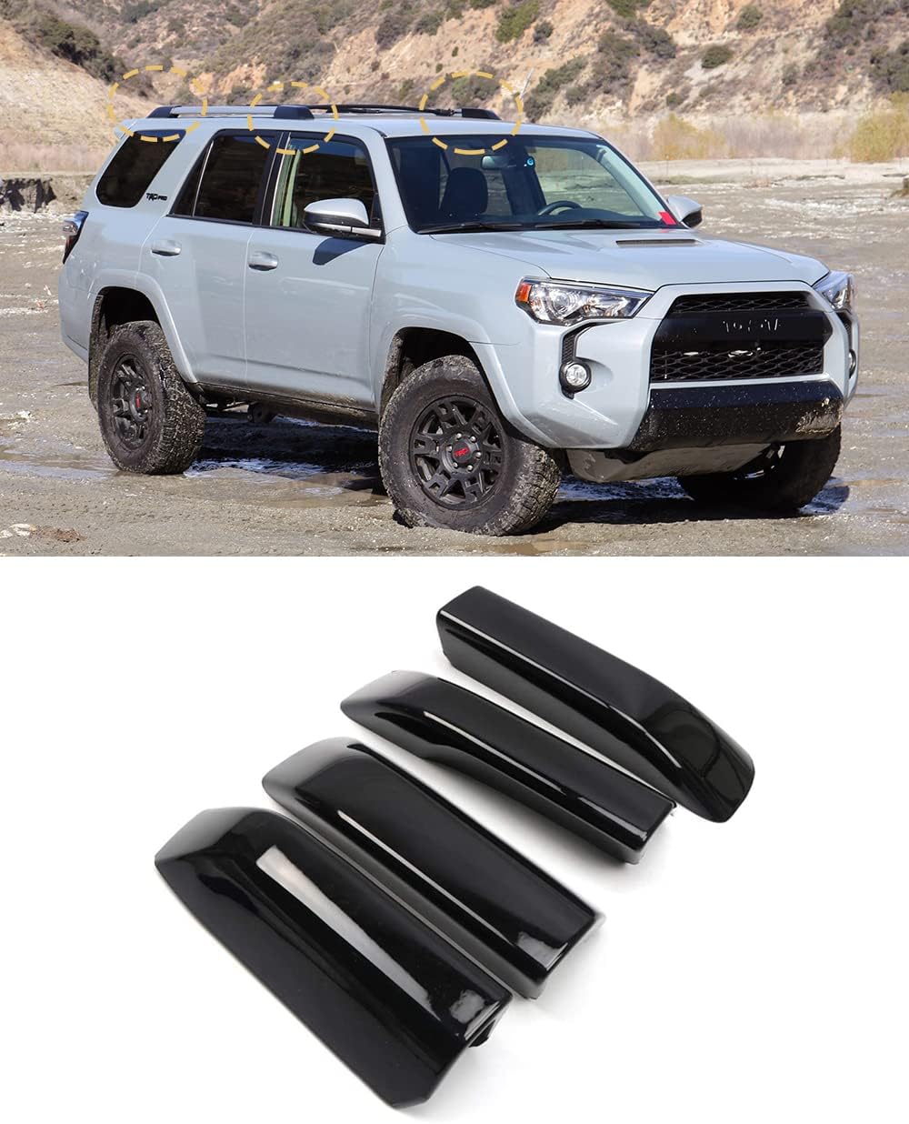 Car Accessories Roof Rails Rack Leg Cover End Cap Protection Cover Shell for Toyota 4Runner N280 2010-2022 4PCS (Black)