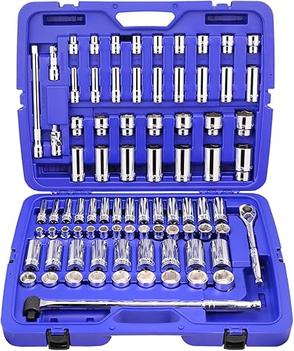 Stark Elite - Juego de 84 llaves de impacto de 12 pulgadas, SAE y métrico de 38 pulgadas - 1-516 pulgadas, 0.394in - 1.260in, enchufes