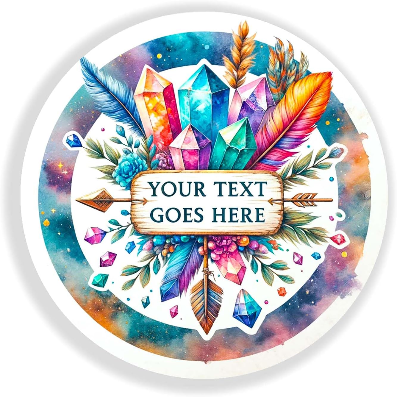 Personalized Customized Labels Tags,Customizable Stickers Rustic Bohemian Crystals & Arrow Watercolor Wood Classic Round Sticker for Business Custom Made Stickers, 100 Stickers3X3