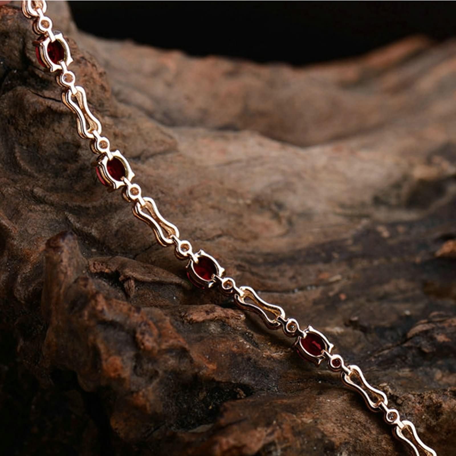 Pulseras Mujer Oro Rosa 9K / 14K / 18K, Oval con Rubí de 2 ct y Diamante de 0,62 ct, Cadena 16 CM, Pulseras Oro Rosa Mujer de
