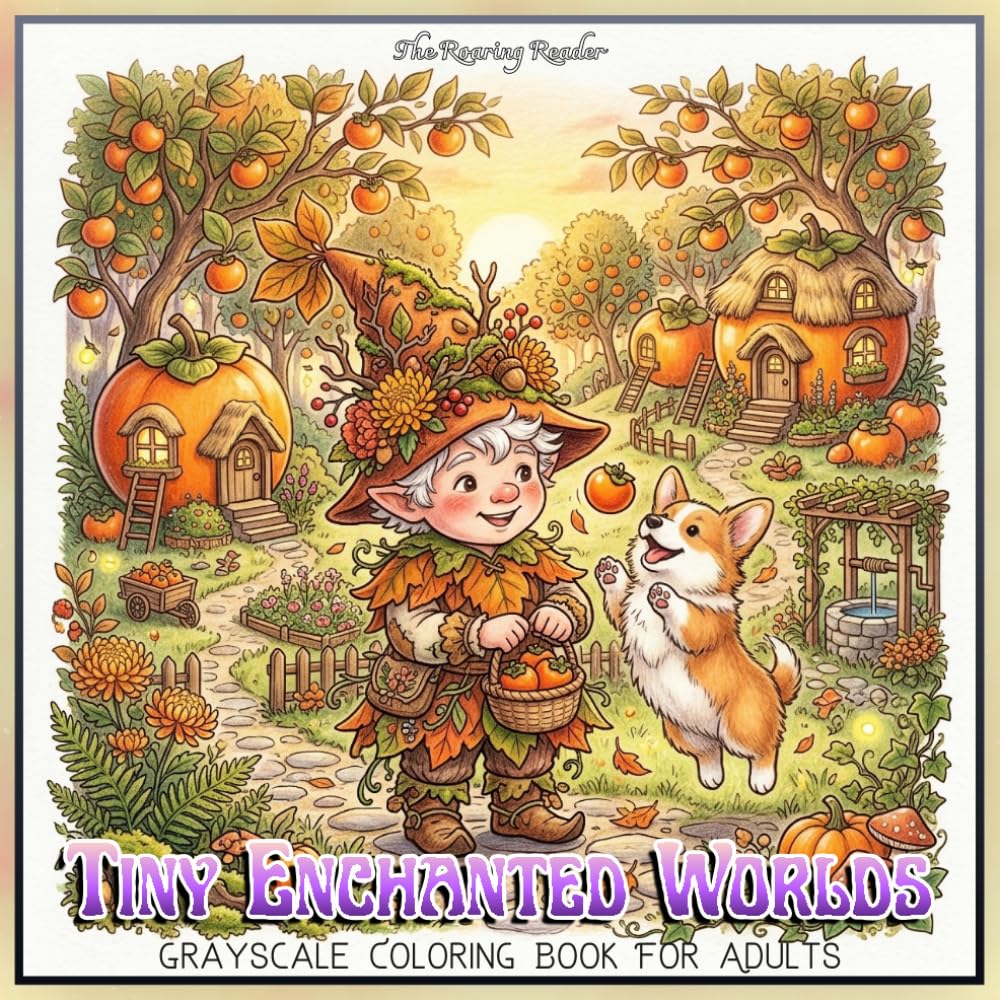 Tiny Enchanted Worlds Grayscale Coloring Book for Adults: Featuring Whimsical Gnomes, Forest Spirits, Magical Creatures, Cozy Miniature Villages, and ... (Magical Creatures and Fantasy Adventures)