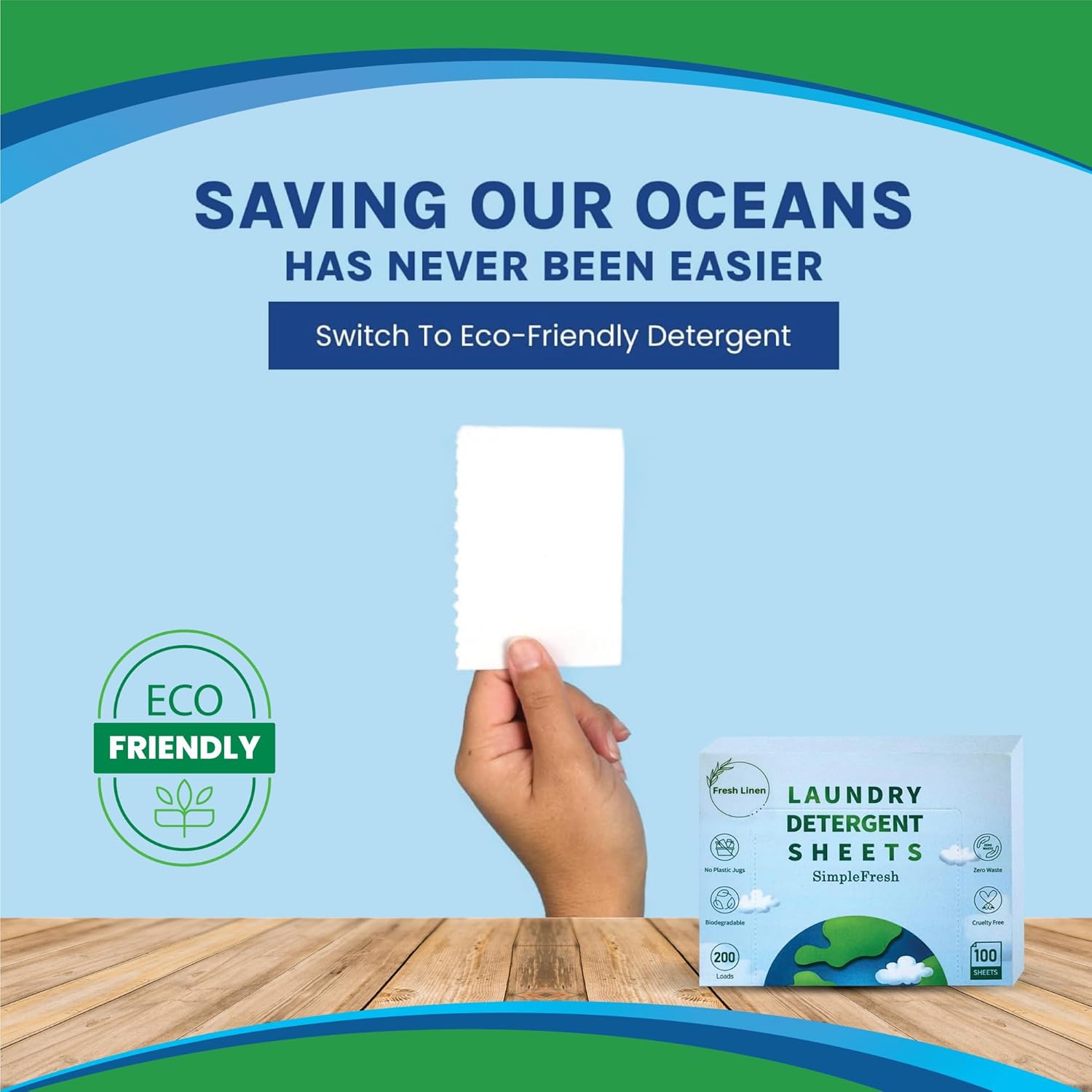 Simple Fresh Laundry sheets pack of 100, Fresh Scent - Laundry Detergent Sheets, Eco-Friendly, Plant-Based, Hypoallergenic, No Plastic Jug (200 Loads, Fresh Linen) - Image 6