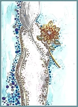 Larger Woman Nude, Original Art 5x7",#34;Naked Woman with Sunflower," Watercolors, Gouache, and Acrylics on Paper