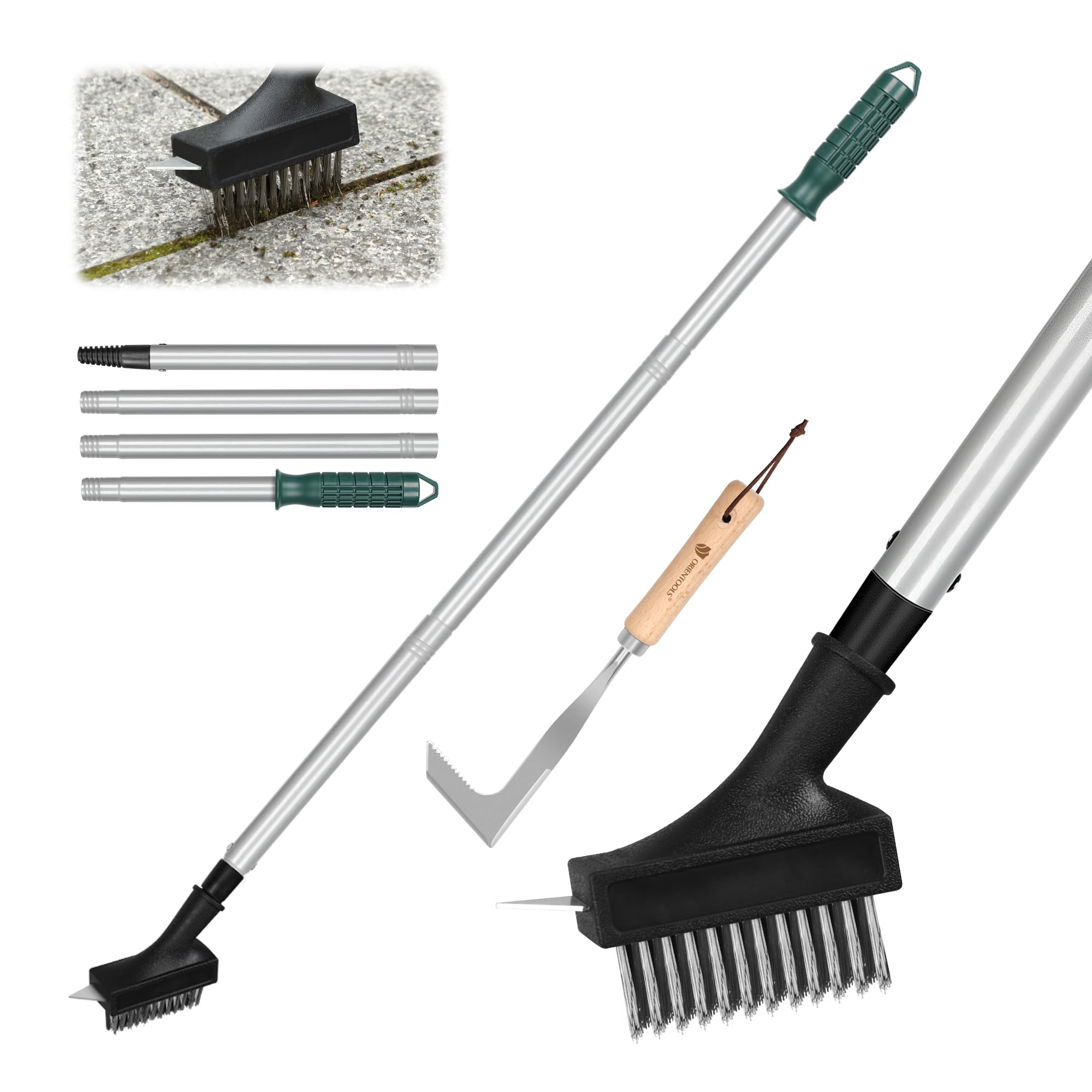 Brosse à mauvaises herbes à tête coudée en acier inoxydable et brosse métallique de patio