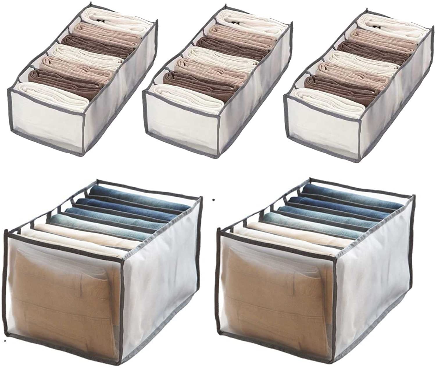 5 Pezzi Vano Portaoggetti per Jeans Scatola di Separazione della Maglia dei Vestiti del Cassetto dell'Armadio Pieghevole Organizzatore per Guardaroba per T-Shirt Pantaloni Legging