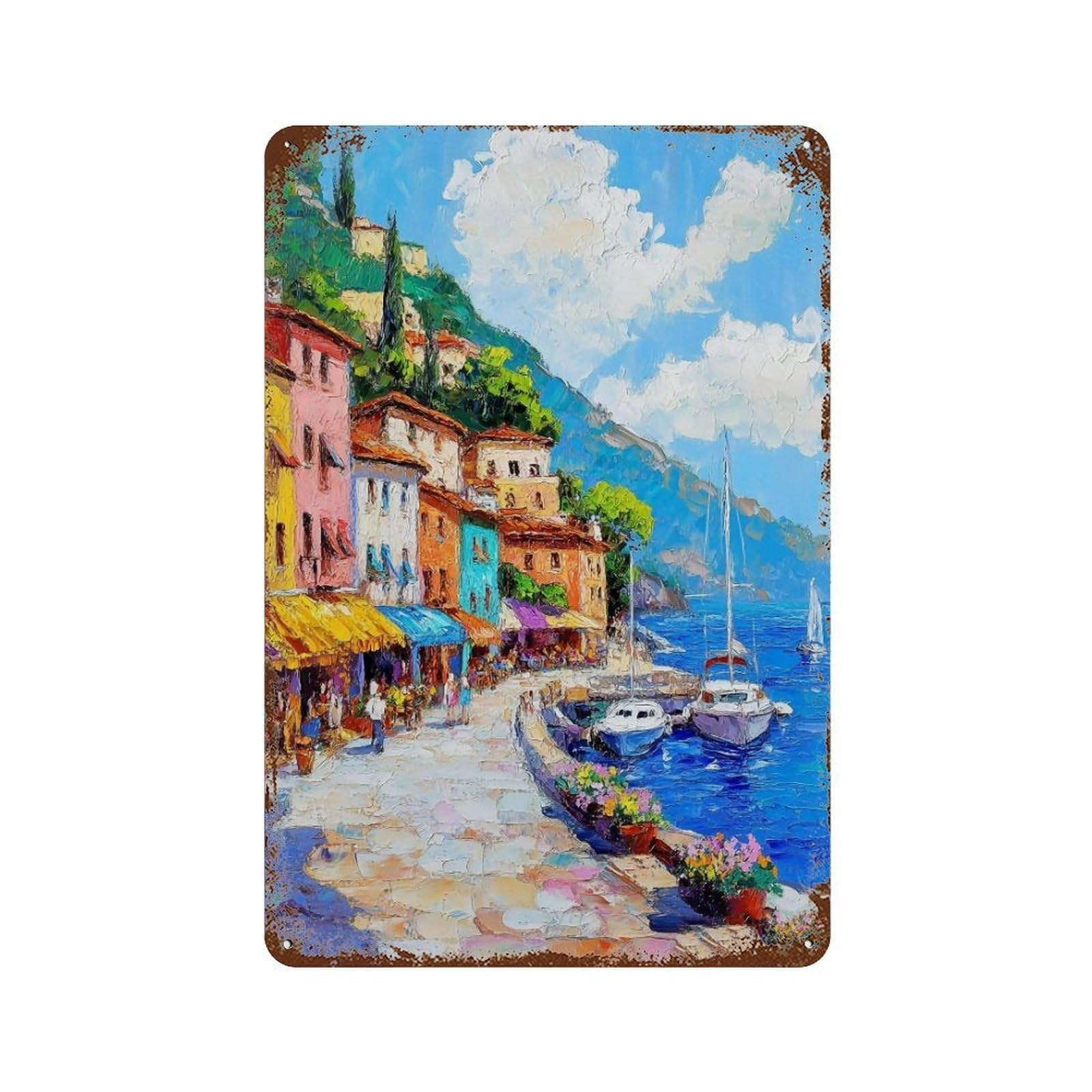 HDURYEYRYY Sunny Coastal Village Quay 04 Wall Retro Iron Vintage Art Metal Tin Sign Poster Modern Home Cofffee Club Art Bar Shop Decor 30x20cm