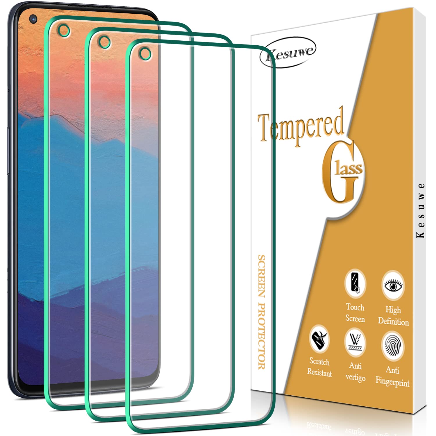 Kesuwe [3 Pack] Screen Protector for OnePlus Nord N100 Tempered Glass, Anti Scratch, Bubble Free, 9H Hardness, HD Clear, Case Friendly, Easy to Install