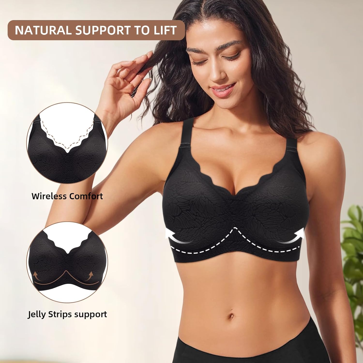 Wireless Jelly Bra for Women No Underwire Seamless Full Coverage Push Up Support Bralette Comfortable Scalloped Everyday Bra - Image 3