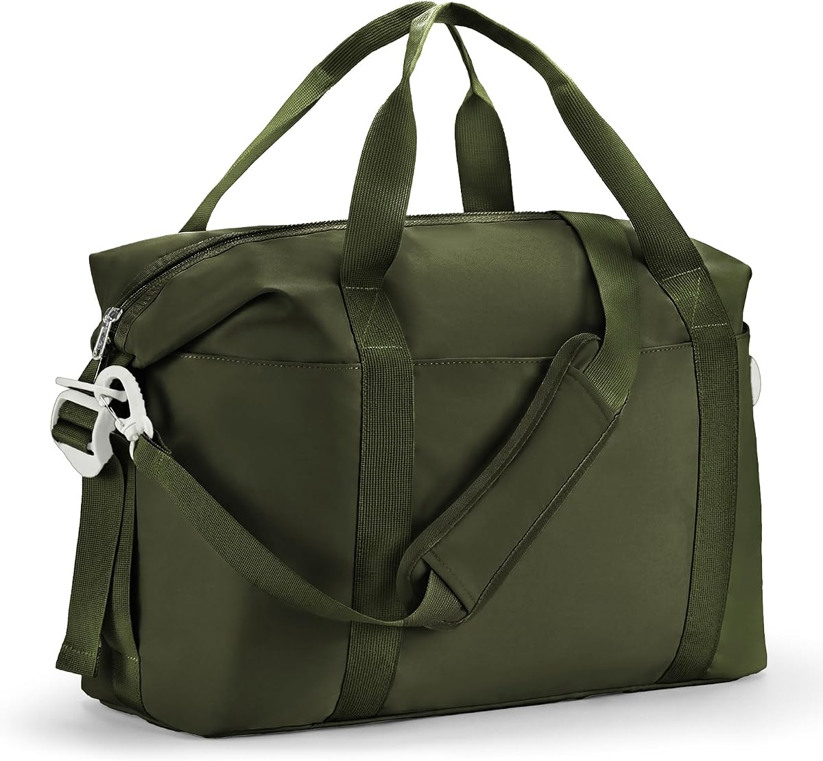 Percover Weekender Travel Duffel Bag for Women, Lightweight Soft-Structure 33L Carry-On, Water-Resistant Nylon with Shoulder Strap & Trolley Sleeve, Personal Item Friendly, Olive Green