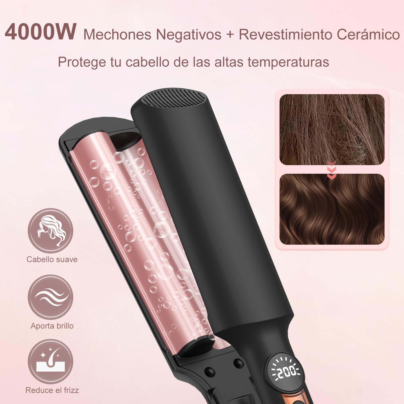 AISEELY Rizador de Pelo Ondas, 20 MM Plancha Ondas Pelo, 5 Temperatura Ajustable 120℃ y 200℃, PET Anti-Escaldaduras, Mini Ondulador de Pelo Portátil, Plancha Ondas para Principiantes - Negro