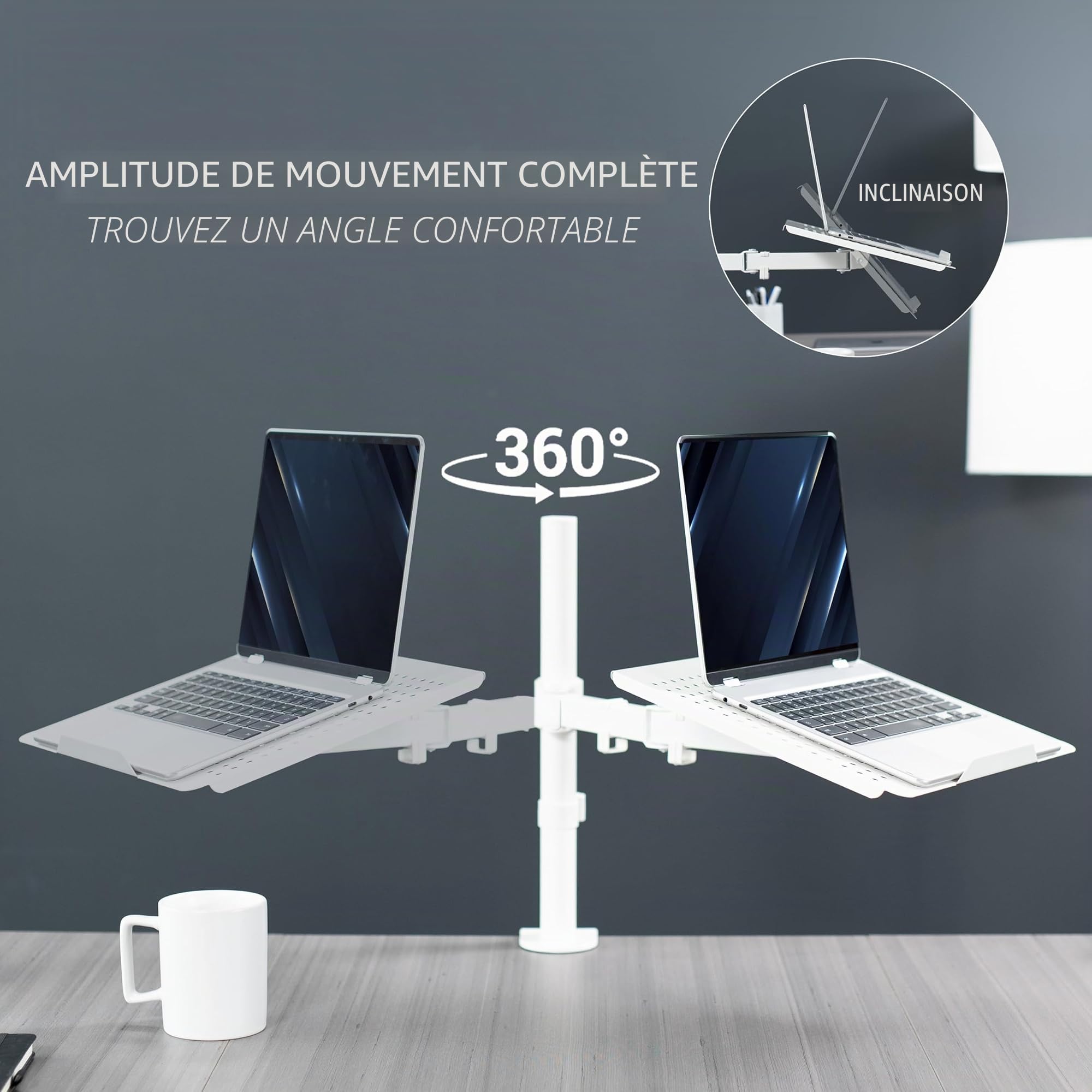 VIVO STAND-V001LW Support de Bureau pour Ordinateur Portable, Extension entièrement réglable avec Pince en C, Blanc