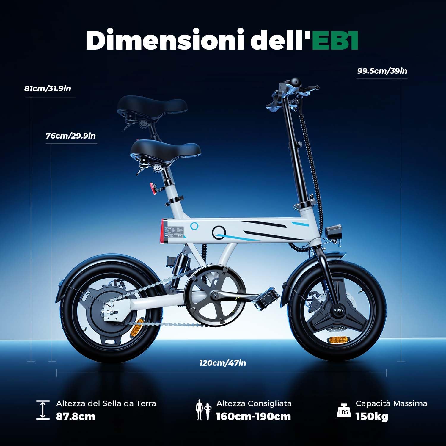 Finbike U1/EB1 Bici Elettrica Pieghevole, 14" Bici Elettrica da 280.8 WH Batteria, Autonomia di 40 KM, Motore 250W, E-Bike per Adulti E Adolescente, Carga 150kg, 10/15/25KM/H, Pendolarismo Quotidiano